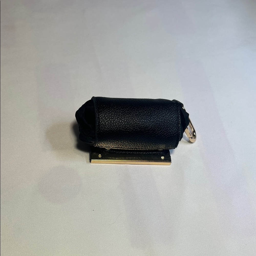 Black Leather Keychain Pouch with Gold Accent